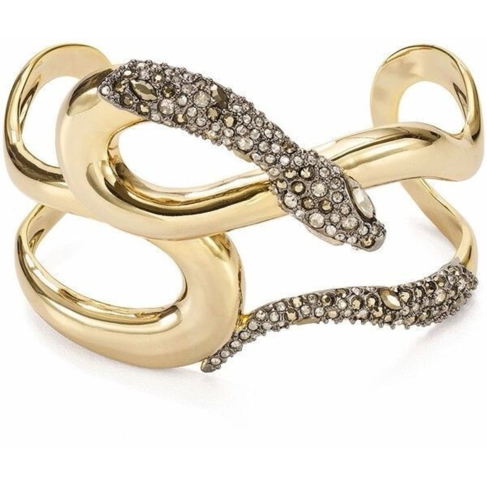 NWT Alexis Bittar Gold Plated Coiled Crystal Cuff Snake Bracelet